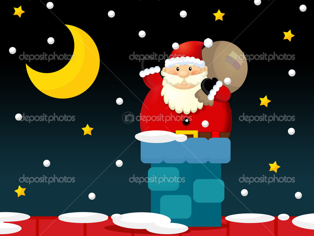 Der Weihnachtsmann auf dem Weg in den Schornstein — Stockfoto © illustrator_hft 12049565