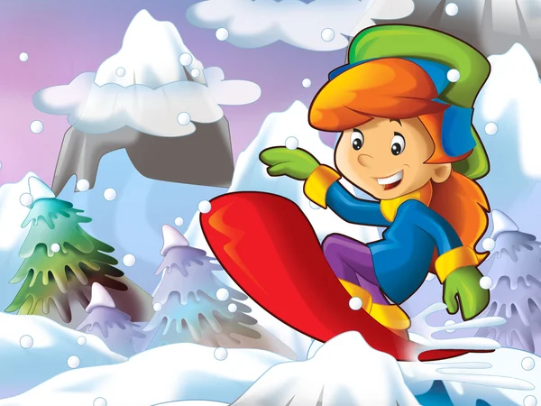 Cartoon Mädchen tun Freestyle Slide — Stockfoto