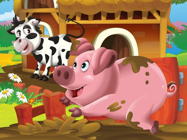 Pig and cow playing — Stock Photo, Image