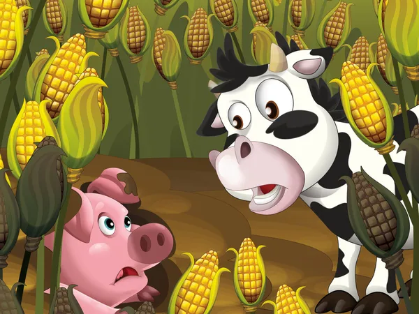 The cartoon pigs playing hide and seek in the field — Stock Photo, Image