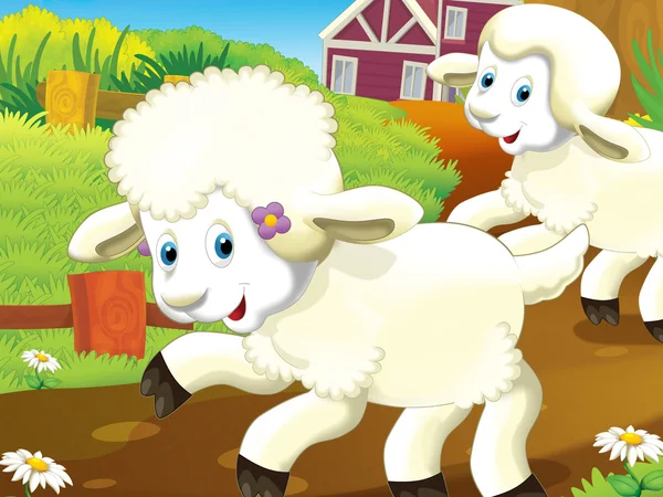 The happy - funny illustration with running sheep — Stock Photo, Image