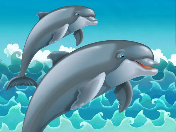 Golfinhos saltadores de desenhos animados — Fotografia de Stock