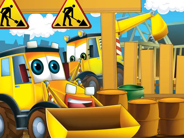 Grävmaskiner i arbetet på byggplatsen — Stockfoto