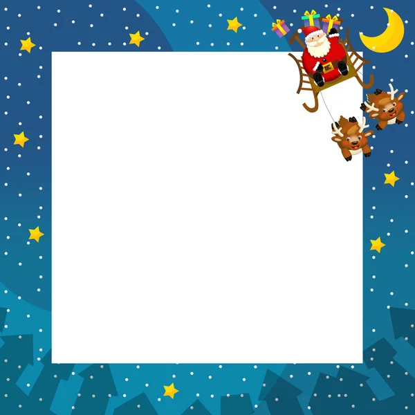 Il confine di Natale - Santa sulla slitta volante - cornice quadrata - elegante - spazio per il testo — Foto Stock