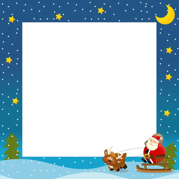 Il bordo di Natale - Babbo Natale sulla slitta - cornice quadrata - elegante - spazio per il testo — Foto Stock