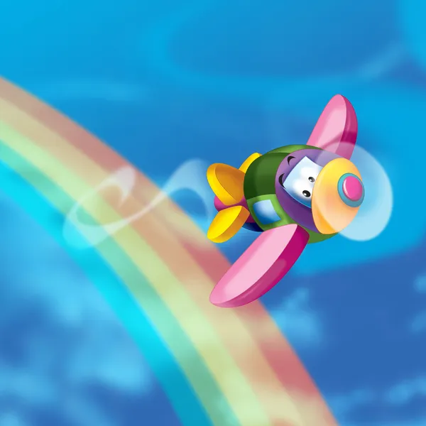 虹と飛行機フライ — ストック写真