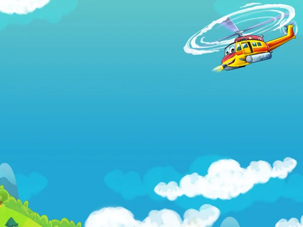 The happy cartoon helicopter