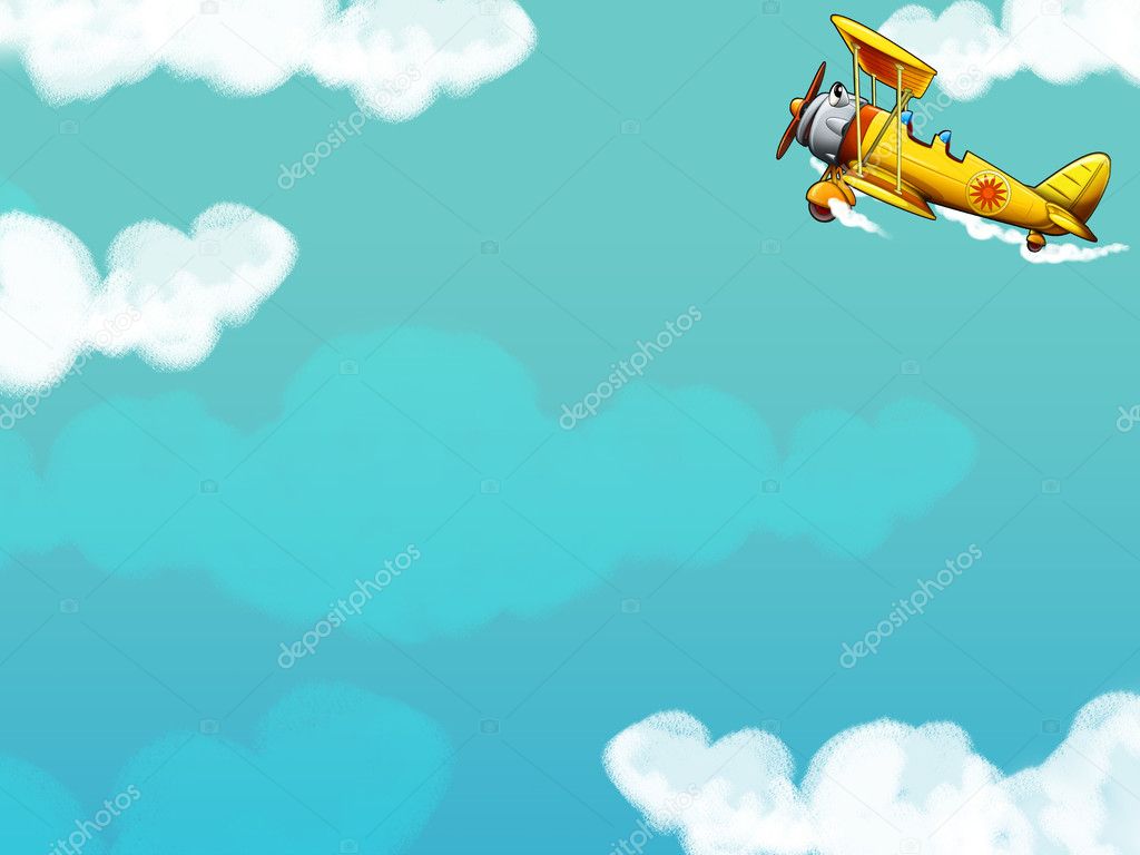 The happy cartoon biplane - with space for the text