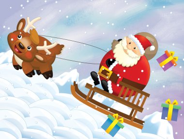Noel Baba hediye dolu torba ile sürme