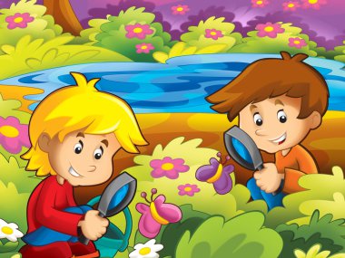 Kids happy in the park clipart