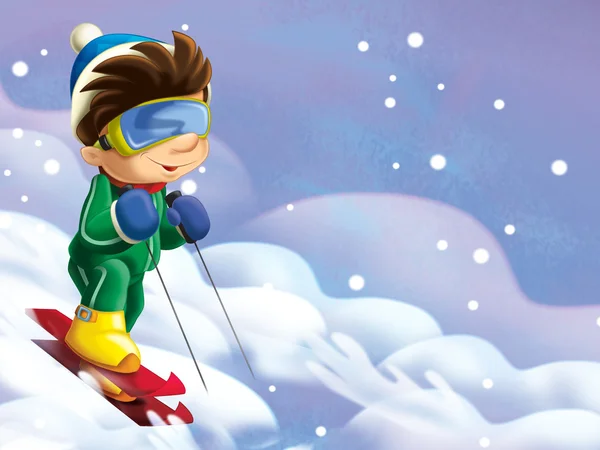 The kid on the skis having fun in the mountains — Stock Photo, Image