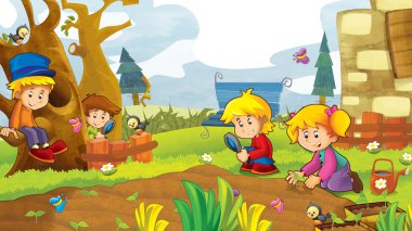 sebze bahçesinde eğleniyor mutlu çocuklar