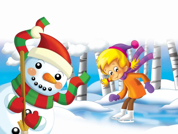 クリスマス楽しみアイス スケート、白樺の — ストック写真