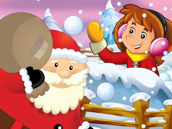 De cartoon sneeuw strijd met Kerstmis wezens — Stockfoto