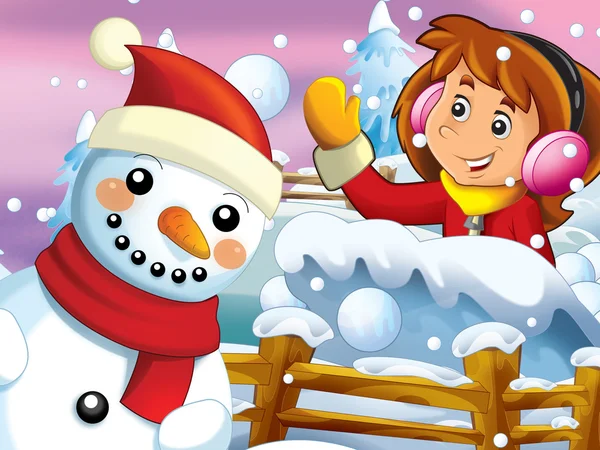 Der Cartoon-Schneekampf mit Weihnachtsgeschöpfen — Stockfoto