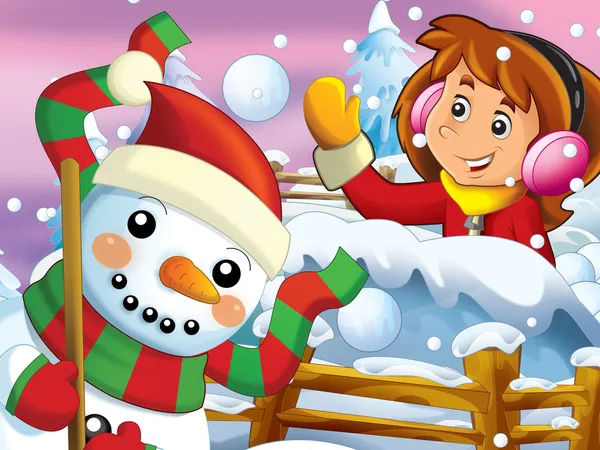 The cartoon snow fight with christmas creatures — Stock Photo, Image