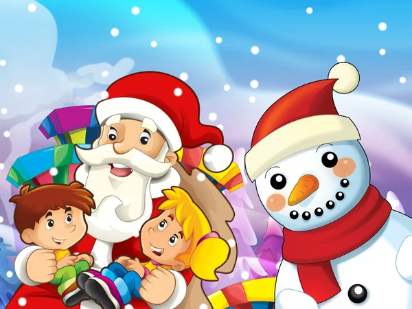 Santa claus met kinderen — Stockfoto