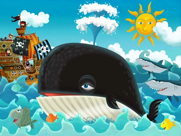 The pirates and whale — Stock Photo, Image