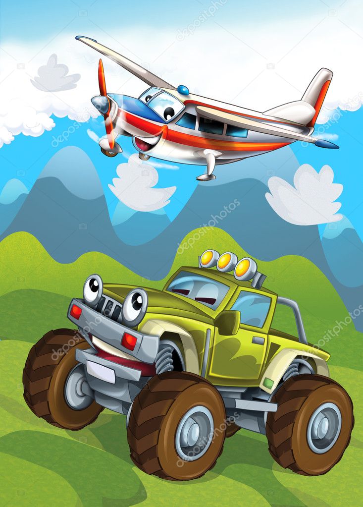 Download A Cartoon Image Of A Monster Truck Flying Through The Air