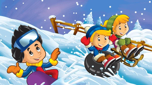 Zimowe zabawy dla dzieci — Zdjęcie stockowe