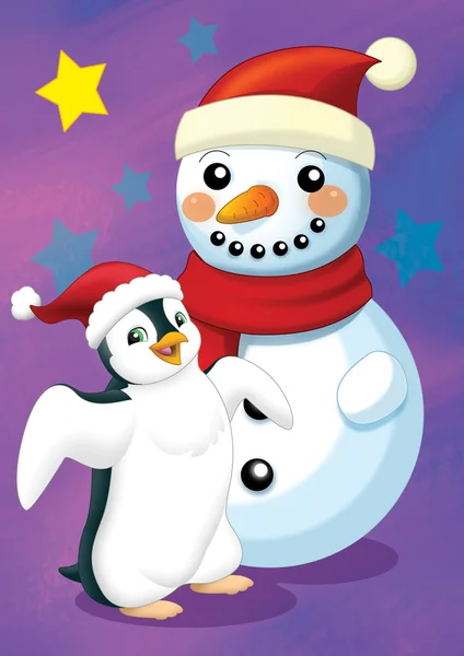 Schneemann und Pinguin — Stockfoto