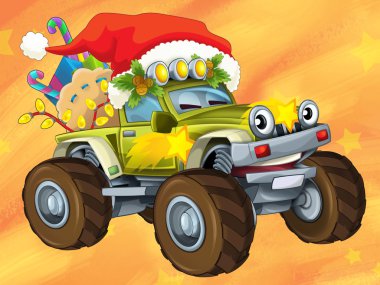 The christmas card - happy illustration for the children - cars - vehicles clipart