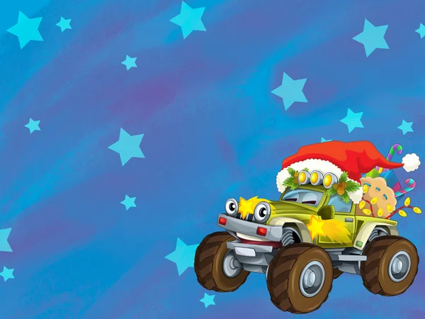 Il biglietto di Natale - felice illustrazione per i bambini - automobili - veicoli — Foto Stock