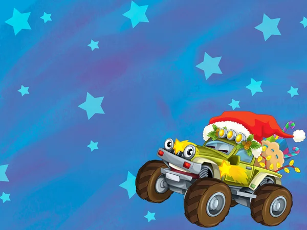 O cartão de Natal - ilustração feliz para as crianças - carros - veículos — Fotografia de Stock