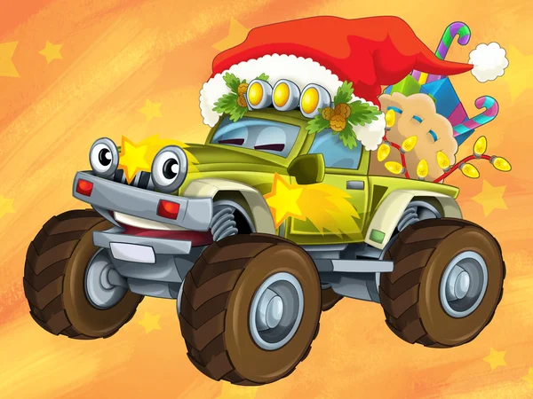 The christmas card - happy illustration for the children - cars - vehicles — Stock Photo, Image