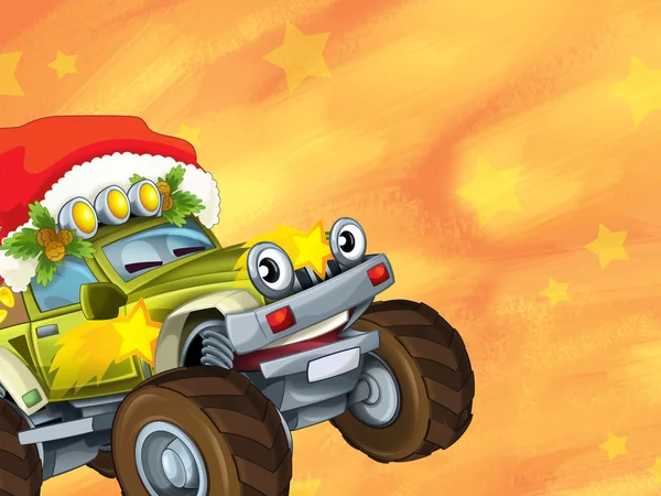 De kerstkaart - gelukkig illustratie voor de kinderen - auto's - voertuigen — Stockfoto