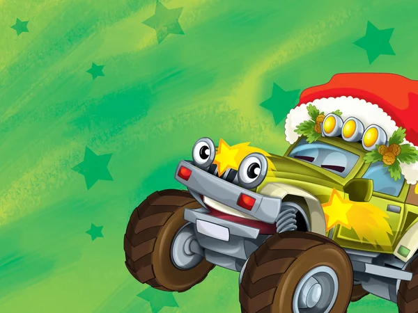 The christmas card - happy illustration for the children - cars - vehicles — Stock Photo, Image