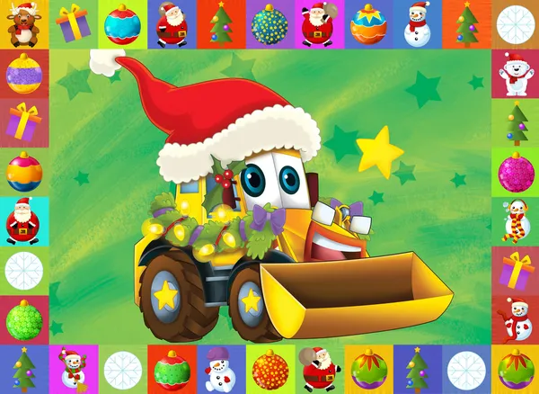 La tarjeta de Navidad - ilustración feliz para los niños - coches - vehículos —  Fotos de Stock