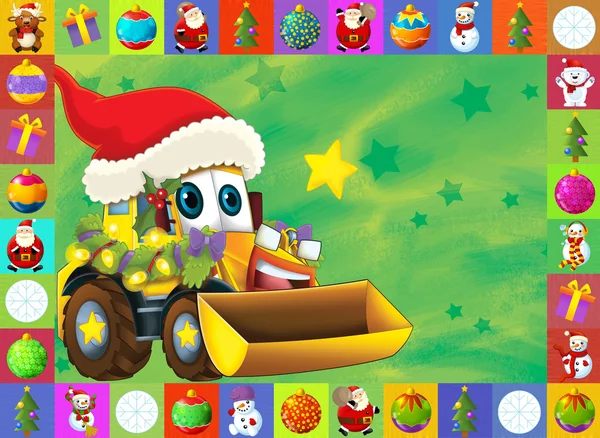 De kerstkaart - gelukkig illustratie voor de kinderen - auto's - voertuigen — Stockfoto