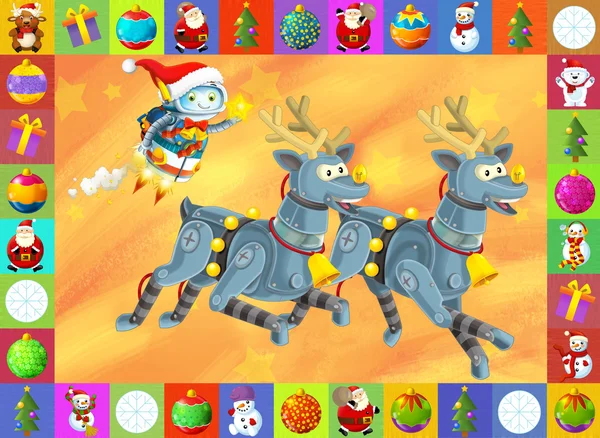 圣诞老人和两个驯鹿在黄色背景上 — 图库照片