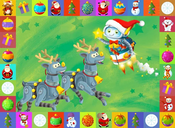 Babbo Natale e due renne su sfondo verde — Foto Stock