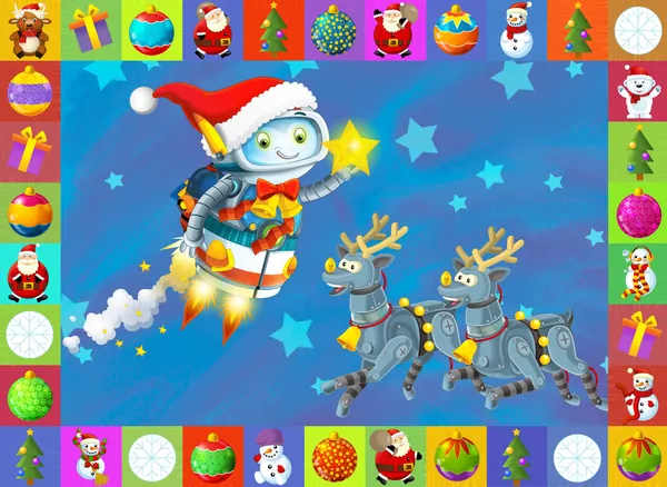 圣诞老人和蓝色背景上的两个驯鹿 — 图库照片