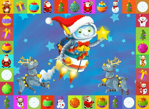 Санта Клаус і Олені два на синьому тлі — стокове фото
