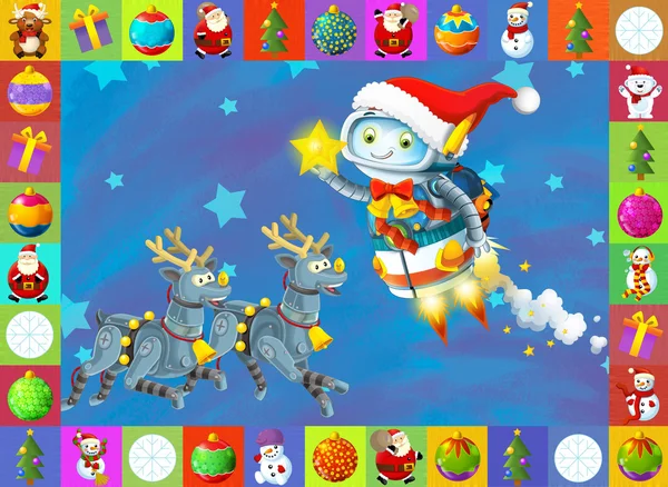 圣诞老人和蓝色背景上的两个驯鹿 — 图库照片