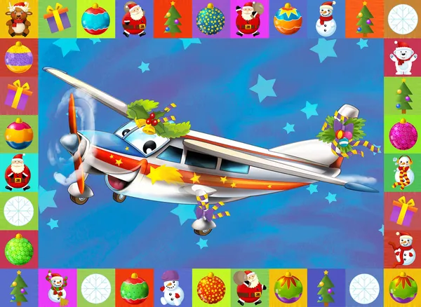 Die Weihnachtskarte mit Flugzeug — Stockfoto
