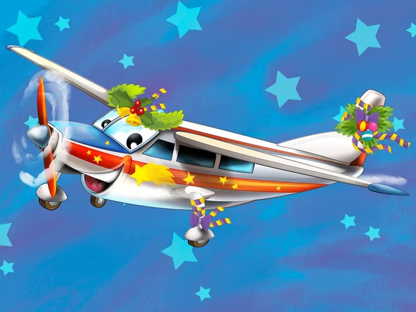 De gelukkig Kerstmis scène - met frame - Kerstmis vliegtuig - voertuig - afbeelding voor de kinderen — Stockfoto