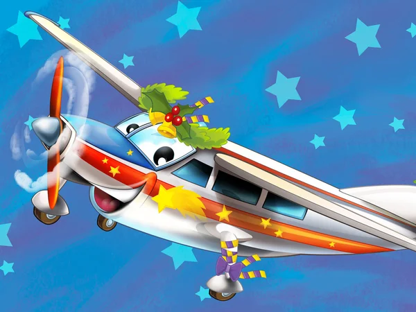 La scène de Noël heureux - avec cadre - avion de Noël - véhicule - illustration pour les enfants — Photo