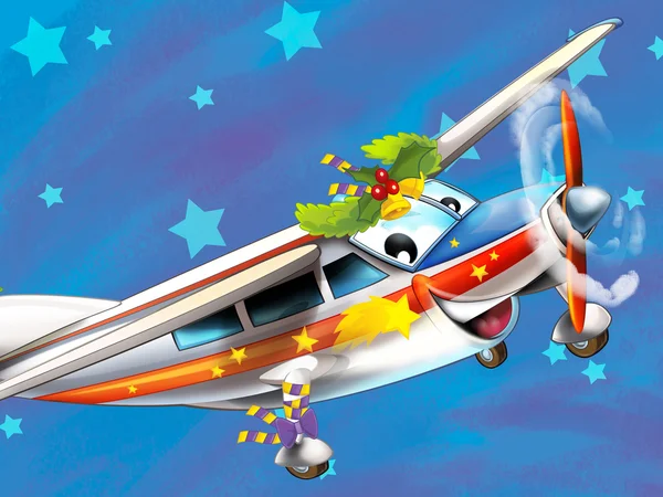 La scène de Noël heureux - avec cadre - avion de Noël - véhicule - illustration pour les enfants — Photo