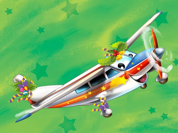 La scène de Noël heureux - avec cadre - avion de Noël - véhicule - illustration pour les enfants — Photo