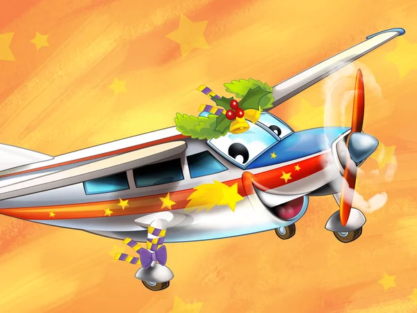 Mutlu Noel sahne - kare - Noel uçak - Oto - çizim çocuklar için — Stok fotoğraf