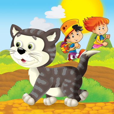 çiftlik karikatür kedi ile