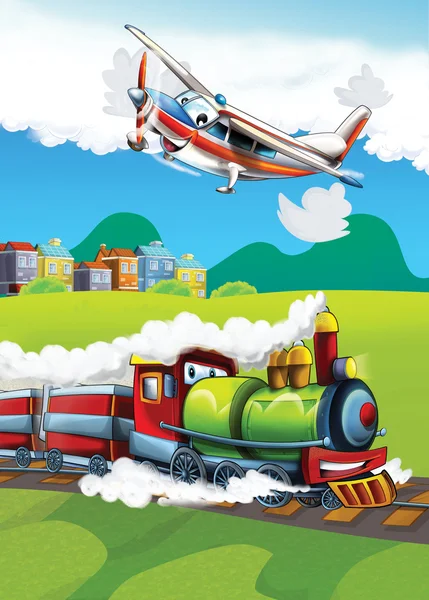 The locomotive and the flying machine — Stock Photo, Image