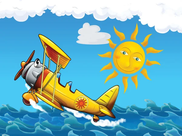 Mały samolot szczęśliwy, kreskówka — Zdjęcie stockowe
