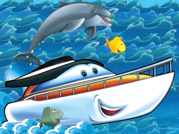 Kreslený šťastný jachta — Stock fotografie