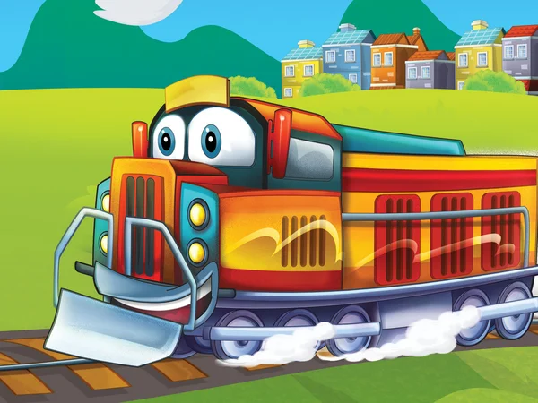 The cartoon locomotive — Stock Photo, Image