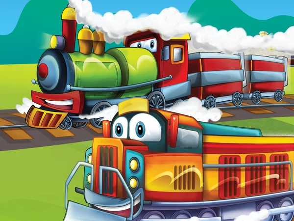 The cartoon locomotive — Stock Photo, Image